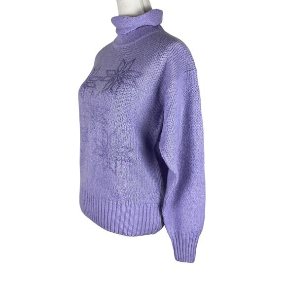 Vintage Meister Purple Snowflake Mohair Blend Ski Turtleneck Sweater Size Small - Picture 4 of 6